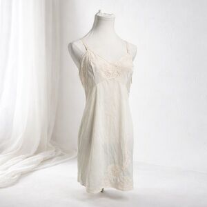Vintage Ivory Lace Slip Dress Nylon Lingerie Fairycore Bridal L